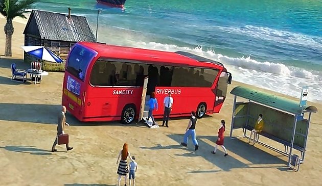 Плывущий по водного поверхности автобус
